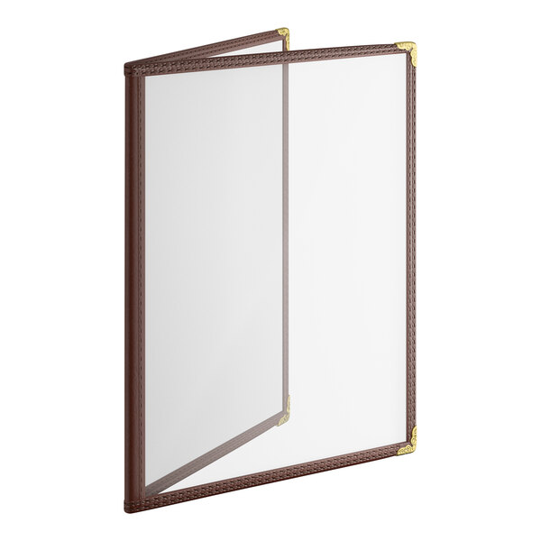 Choice 8 1/2" x 11" Brown 4-View Double Pocket Menu Cover