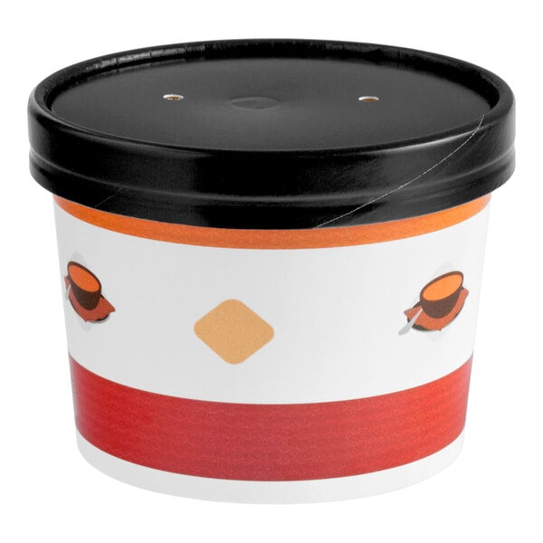 Choice 12 oz. Double Poly-Coated Paper Soup / Hot Food Cup with Black Vented Paper Lid - 250/Case