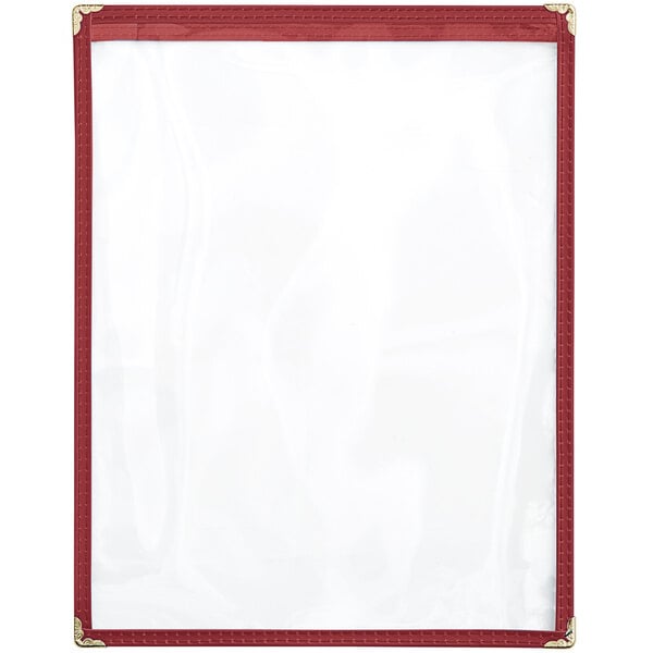 A white menu cover with a red border and gold corners.