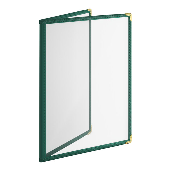 Choice 8 1/2" x 11" Green 4-View Double Pocket Menu Cover