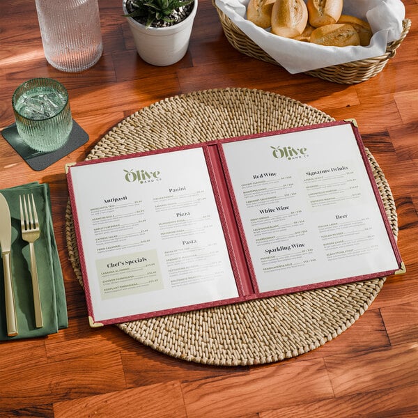 Choice 8 1/2" x 11" Burgundy 4-View Double Pocket Menu Cover