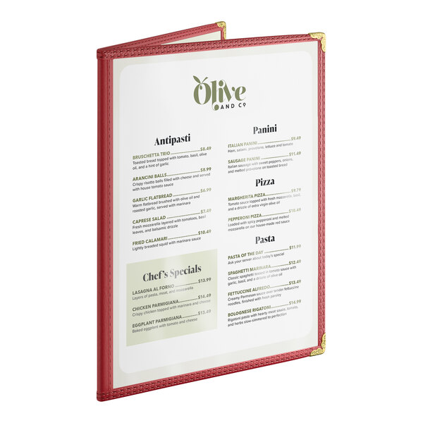 Choice 8 1/2" x 11" Burgundy 4-View Double Pocket Menu Cover