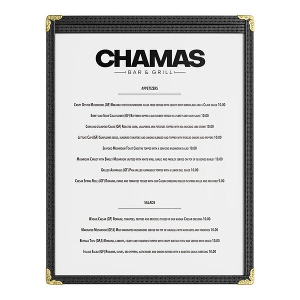 Choice 8 1/2" x 11" Black 2-View Single Pocket Menu Cover