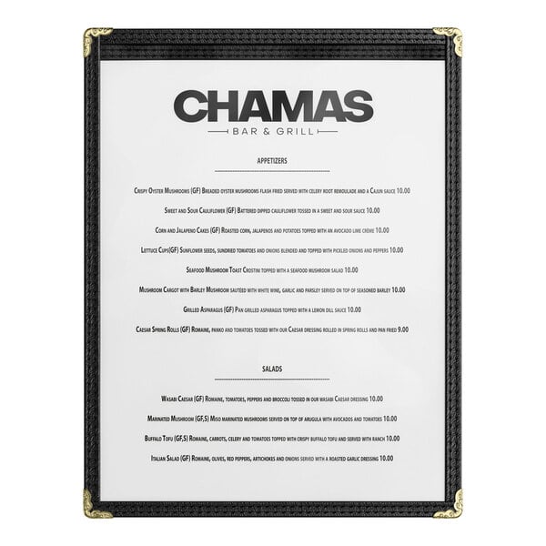 Choice 8 1/2" x 11" Black 2-View Single Pocket Menu Cover