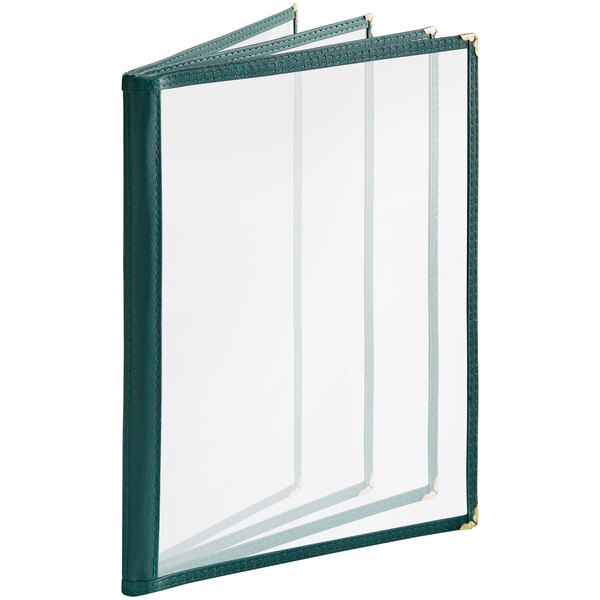 A green Choice menu cover with clear pages.