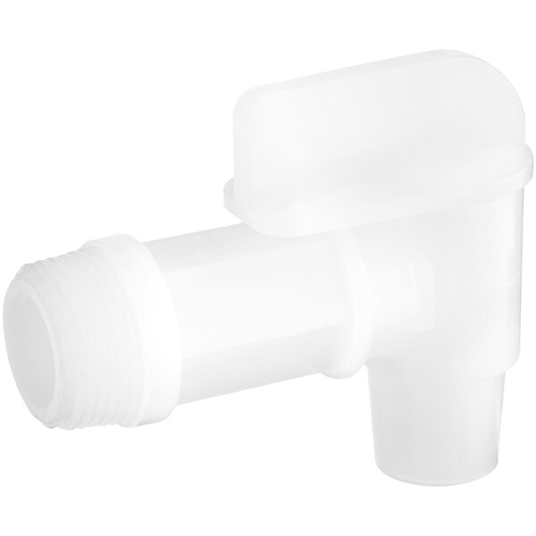 A white plastic pipe with a valve.