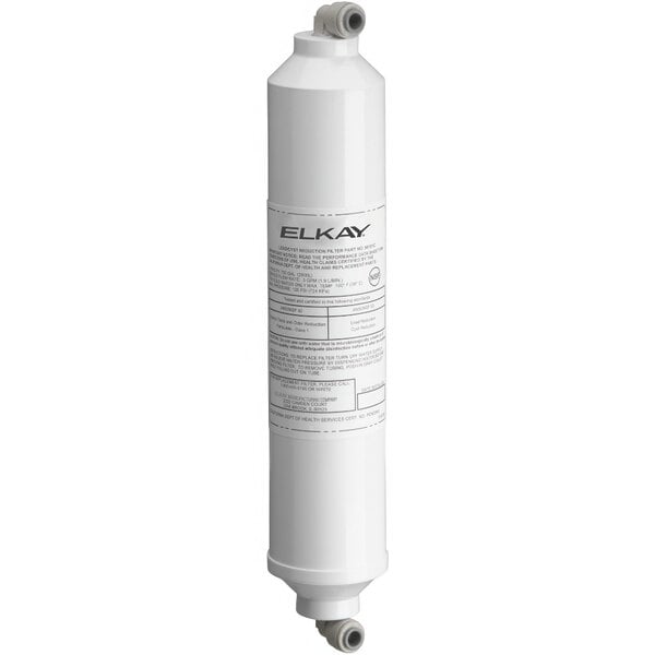 A white Zurn Elkay water filter with a red top.