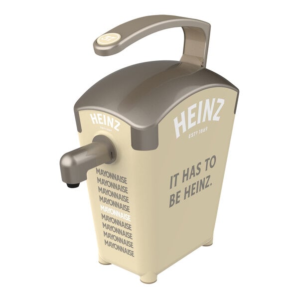 A white Heinz countertop mayonnaise pump dispenser with a grey pump handle.