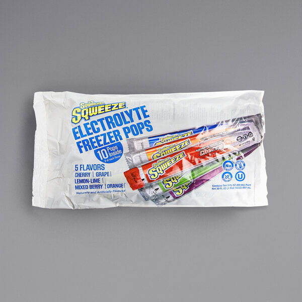 A package of Sqwincher assorted electrolyte freezer pops.