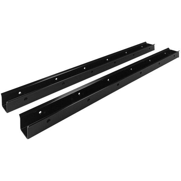 A pair of black metal Quick Dam flood gate side rails.