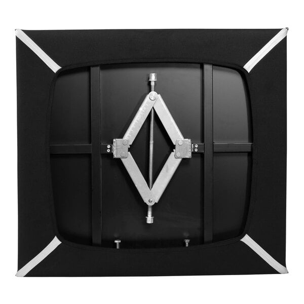 A black and white square Quick Dam flood gate with a silver metal frame.