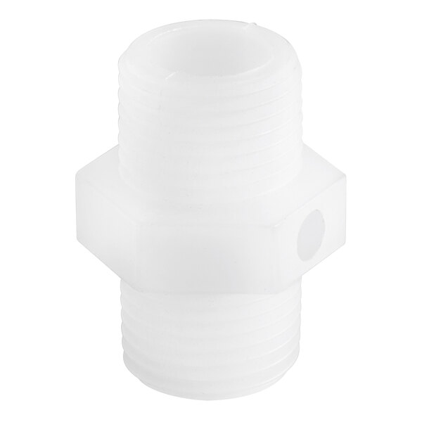 A white plastic pipe fitting.