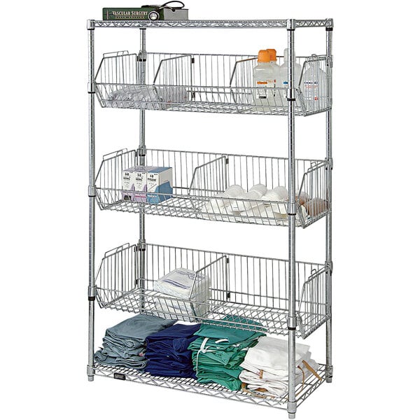 A Quantum wire basket unit with 3 basket shelves.