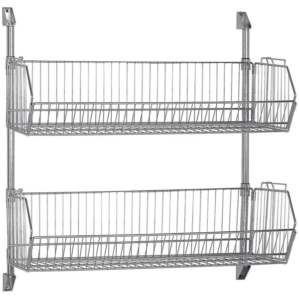 Two Quantum metal cantilever baskets on a wall.