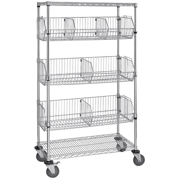 A Quantum chrome wire basket unit with 3 shelves.