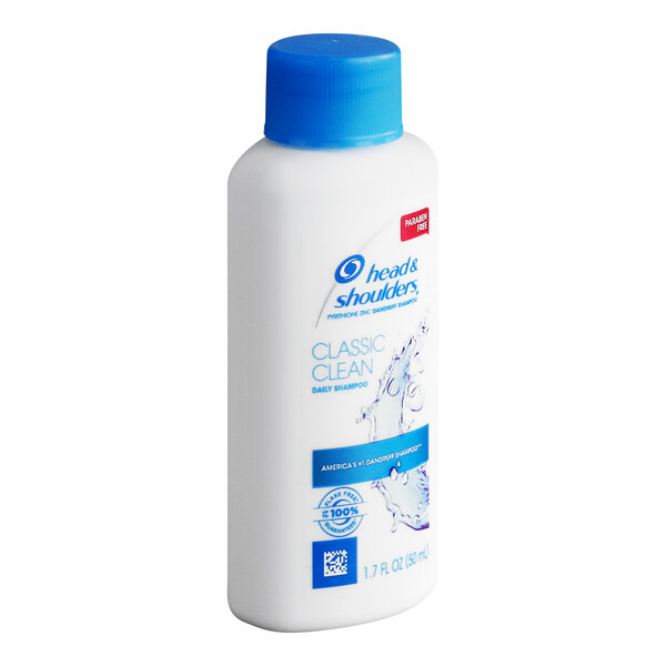 A case of 36 white bottles of Head & Shoulders Classic Clean Daily-Use Anti-Dandruff Shampoo with blue caps and text.