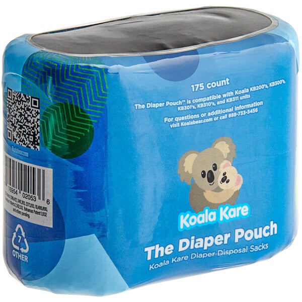 A blue and white Koala Kare package of diaper pouches.