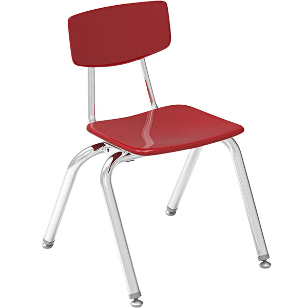 A red Virco 3000 Series classroom chair with chrome legs.