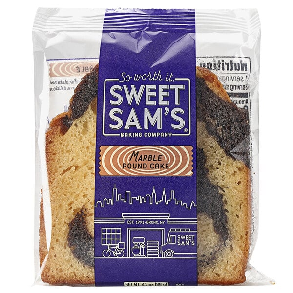 A package of Sweet Sam's Individually Wrapped Marble Pound Cake.