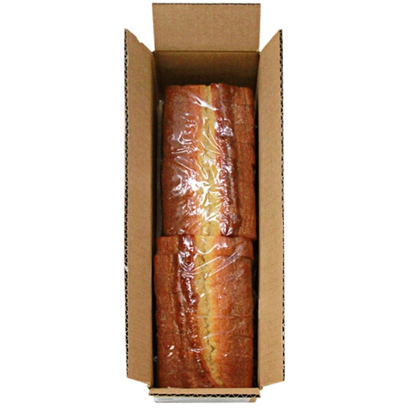 A cardboard box of Sweet Sam's Classic Pound Cake loaves.