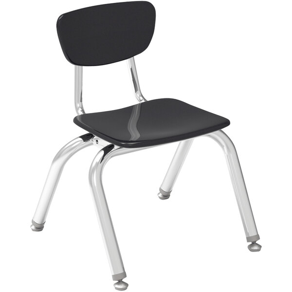A black Virco 3000 Series classroom chair with silver legs and white nylon glides.