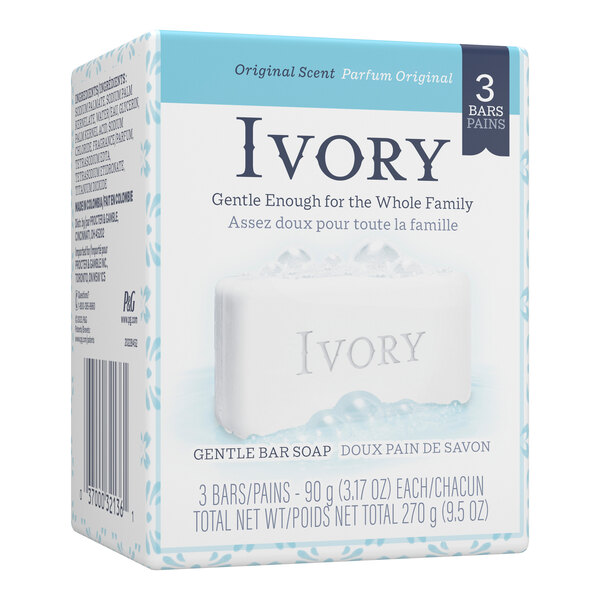 A box of Ivory original scent gentle bar soap containing three 3.17 oz bars.