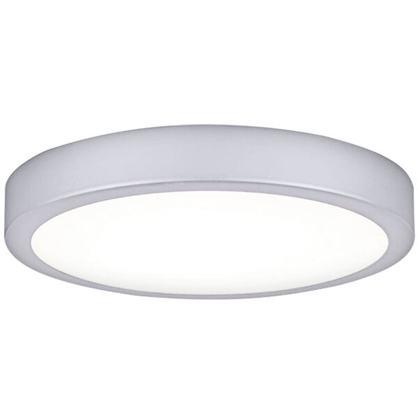 A white circular LED light fixture for Canarm industrial fans.