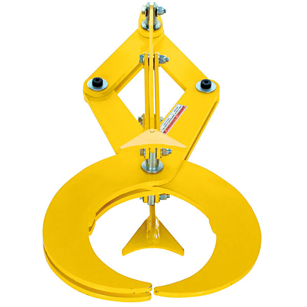 A yellow mechanical claw with screws on a white background.