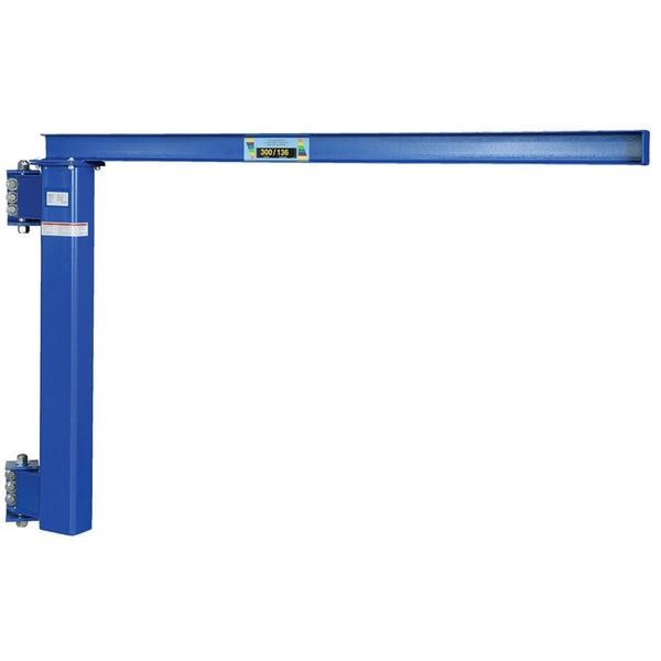 A blue steel crane frame with a long beam.
