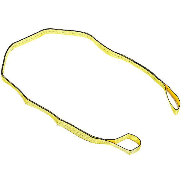 A yellow Vestil double ply polyester lifting web sling with black stripes.