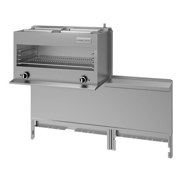 A stainless steel natural gas range-mount infra-red cheese melter designed for commercial kitchens.