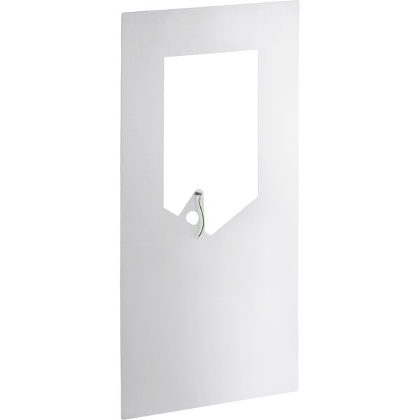 A white metal Dyson Airblade V back panel with a rectangular hole in the middle.