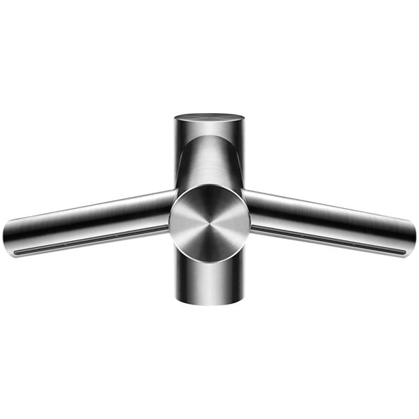 A close-up of a stainless steel metal object.