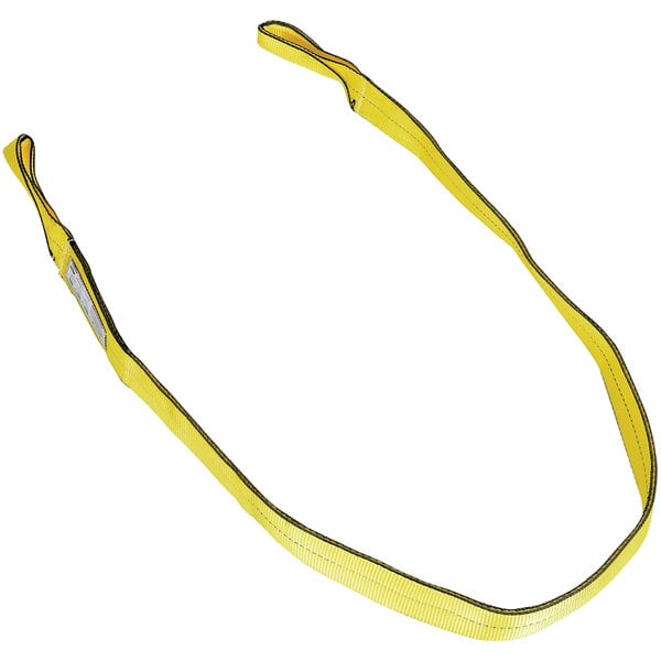 A yellow Vestil double ply polyester lifting web sling with black thread.