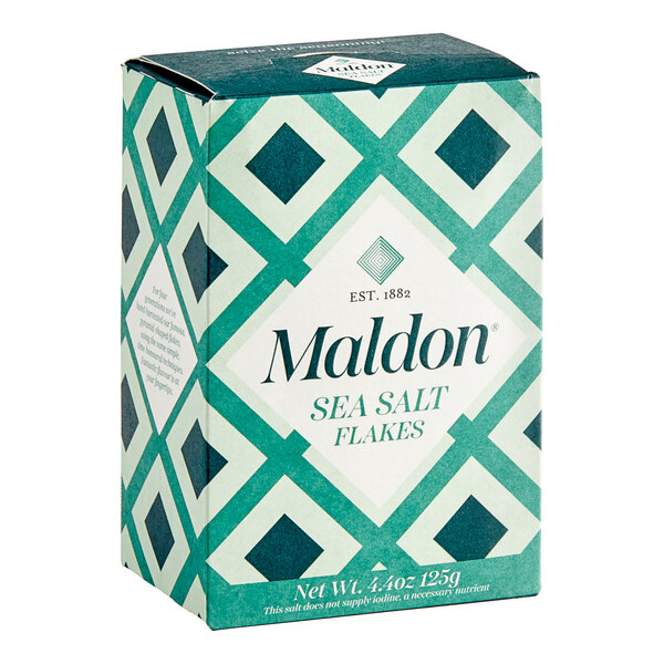 A white box of Maldon Sea Salt Flakes.