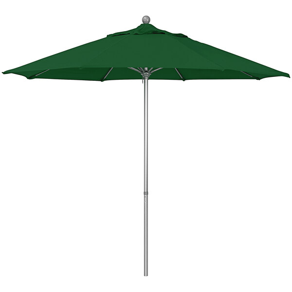 A California Umbrella Summit Series green umbrella with a gray pole.