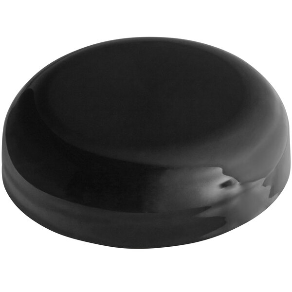 A black plastic round 53/400 continuous thread dome lid with foam liner on a white background.