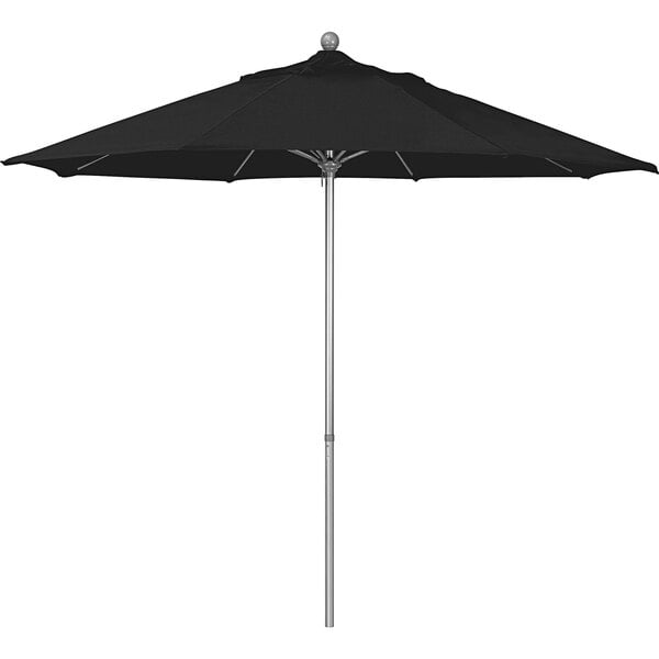 A black California Umbrella with a gray pole.