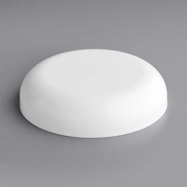 A white round object with a foam liner on a gray surface.