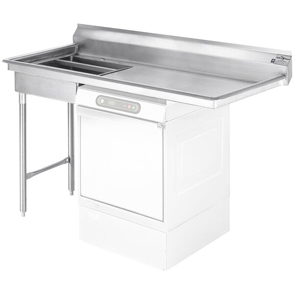 A stainless steel Eagle Group undercounter dishtable with a dishwasher and a drain.