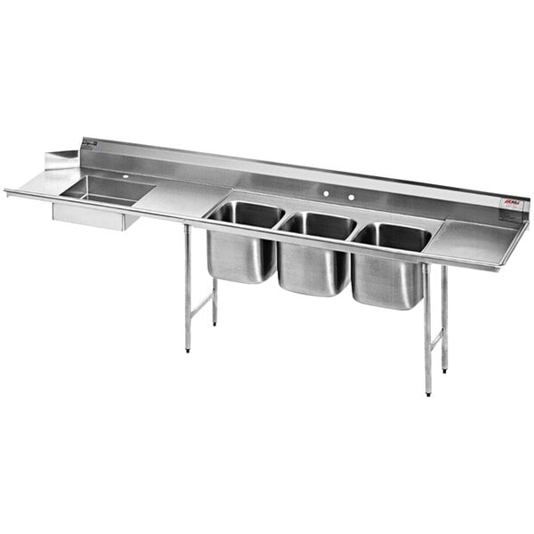 A Eagle Group stainless steel dishtable with a 3-compartment sink on the right.