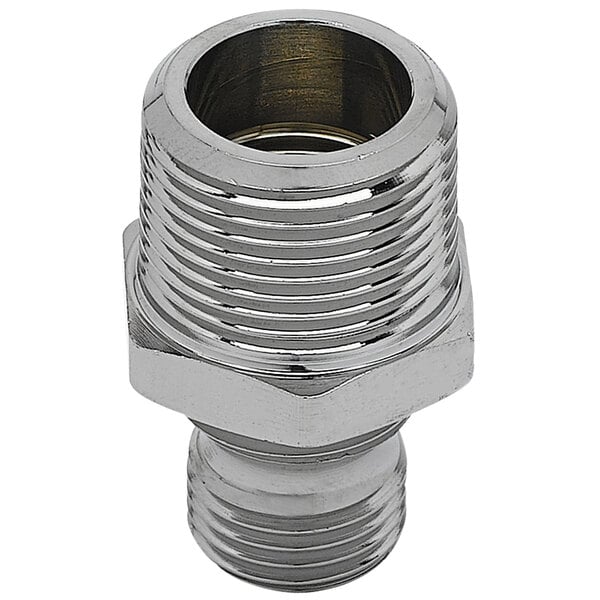 A T&S stainless steel 3/4" NPT male adapter.