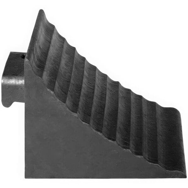 A black metal Ideal Warehouse wheel chock with a handle.