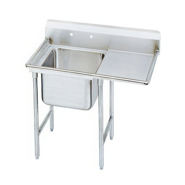 An Advance Tabco stainless steel one compartment pot sink with right drainboard.