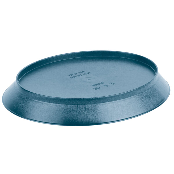 A blue HS Inc. polypropylene oval deli server on a table.