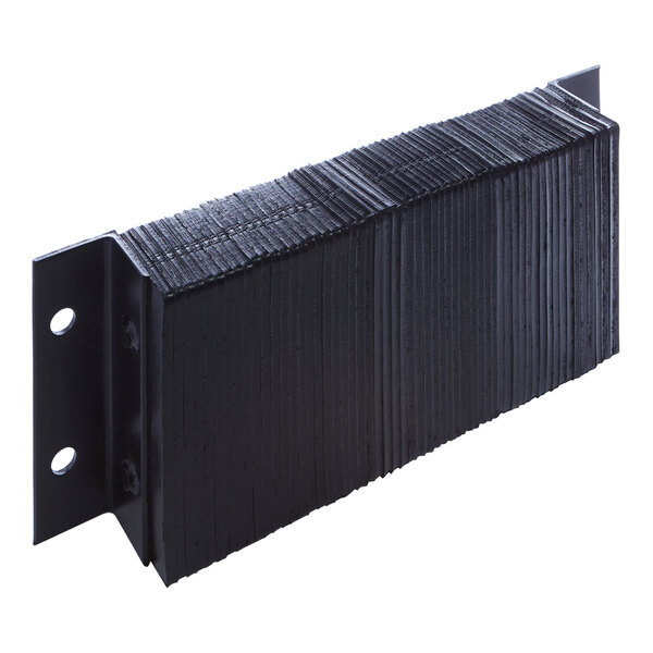 A stack of black metal Ideal Warehouse Horizontal Laminated Dock Bumpers.