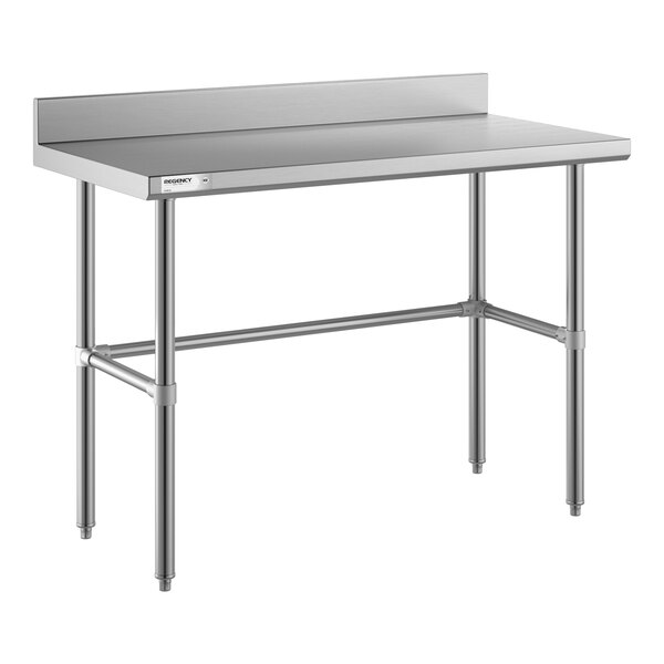Regency Spec Line Easy Attach 24" x 48" 14-Gauge Stainless Steel Commercial Open Base Work Table with 4" Backsplash