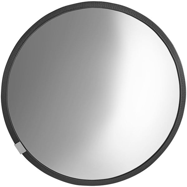 A round convex security mirror with a black frame.