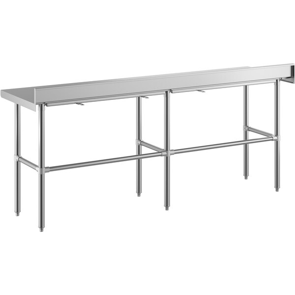 A Regency stainless steel open base work table with legs.