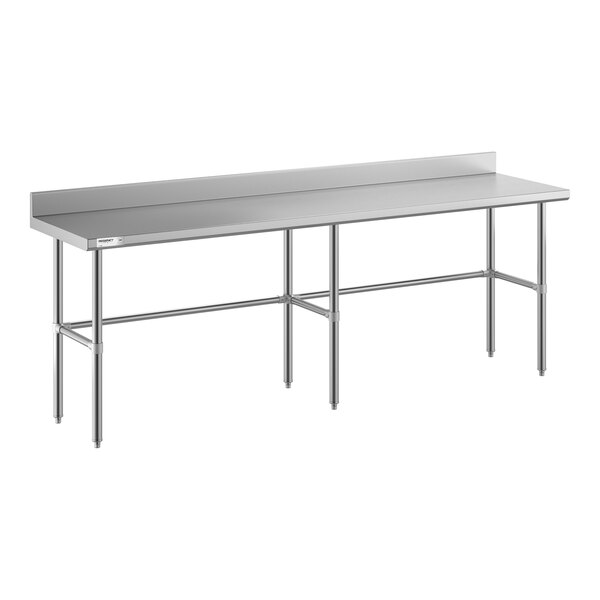 Regency Spec Line Easy Attach 24" x 96" 14-Gauge Stainless Steel Commercial Open Base Work Table with 4" Backsplash